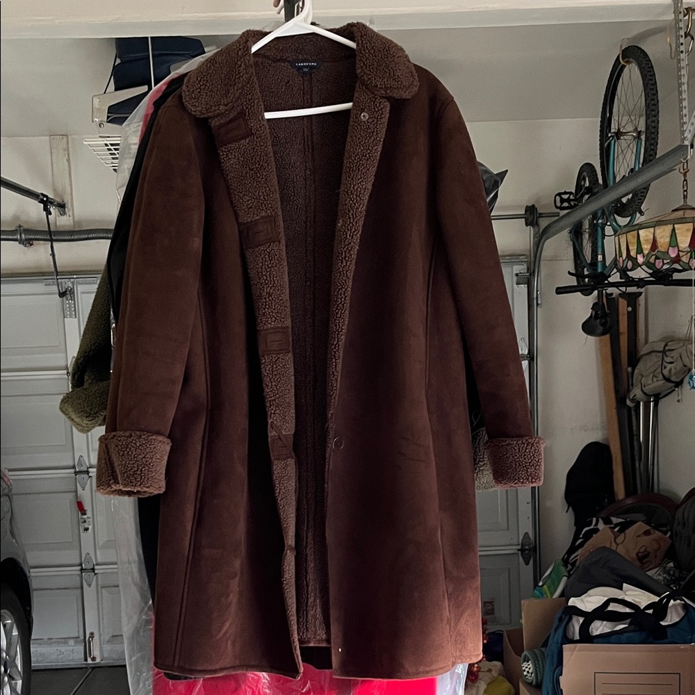 Lands' End Brown Suede/fleece coat